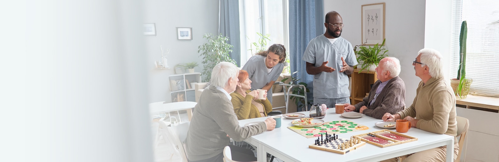 Tiburon Hills Care Center skilled nurse talking with residents playing games
